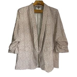 ODDY Leopard Print Blazer Ruched Sleeves Size: 2XL
